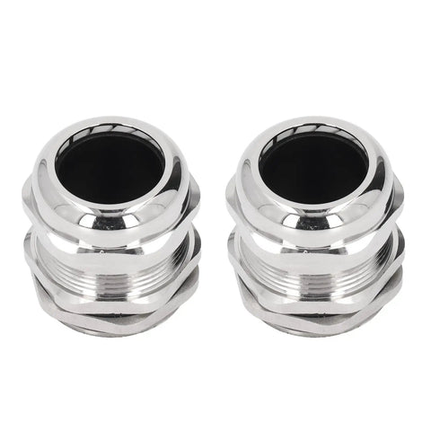 Two Ni Plated Brass Cable Gland Cord Grip Stress Relief Kit Two Pack IP68 Waterproof Glands shown from front angle