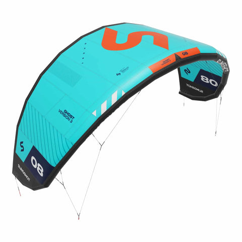 Ghost V3 One Strut Kiteboarding Kite With Compact Swept Canopy For Efficient Upwind Reach, Slick Handling, Responsive Turning, And Reliable Relaunch For All Skill Levels In 17 Meter Yellow, blue highlight.