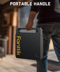 Top Shelf All In One Electric Screwdriver Rig With Claw Hammer Combo Wrench Long Nose Pliers Flexible Tape Measure Utility Knife Plus Assorted Bits And Hex Keys For Serious Weekend Warrior Builders handheld case with portable handle.