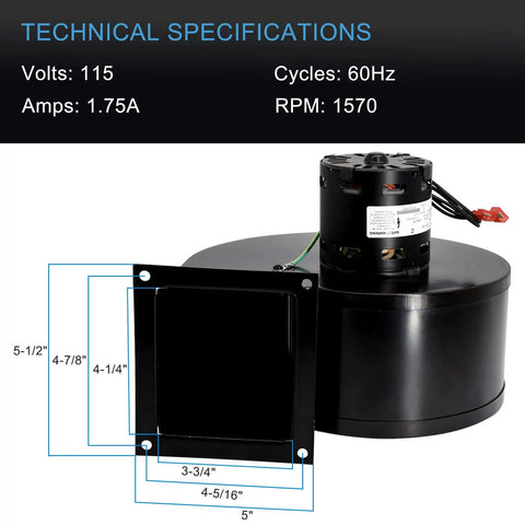 Technical specifications for Replacement PU-4C447 Convection Blower for Englander Pellet Stoves 2002 to present with sealed bearing system