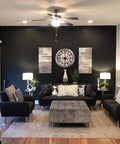 Living room with black wall featuring Slick Self Adhesive Black Silk Wallpaper Peel And Stick With Embossed Texture For Walls