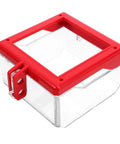 Transparent Emergency Stop Switch Cover with red frame, sized 3.85x3.85x2.44 inches, for quick power cutoff and safety monitoring.