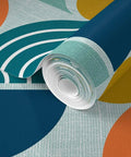 Top Shelf Modern Geometric PVC Free Professional Wallcovering Durable Polyester Linen Finish High Traffic Kitchens Bathrooms Hallways Simple Paste To Paper Wallpaper roll with colorful geometric patterns.