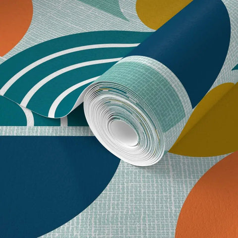 Top Shelf Modern Geometric PVC Free Professional Wallcovering Durable Polyester Linen Finish High Traffic Kitchens Bathrooms Hallways Simple Paste To Paper Wallpaper roll with colorful geometric patterns.