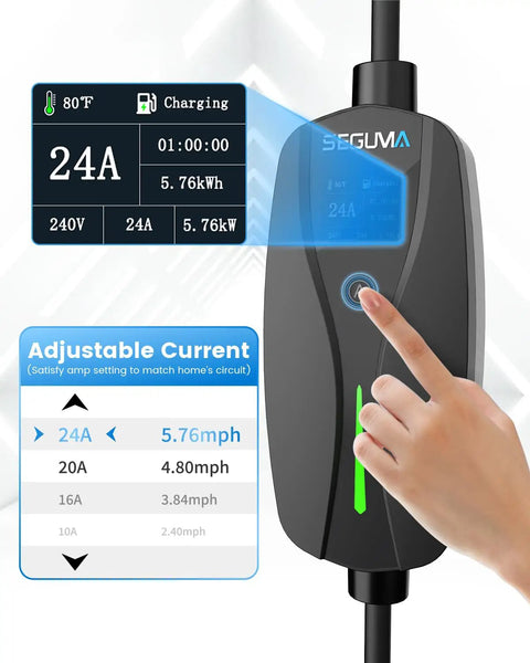 Tesla Level 2 Charger 24 Amp 240V NEMA 14-30 Plug With 25 Ft Extension Cable, adjustable settings display