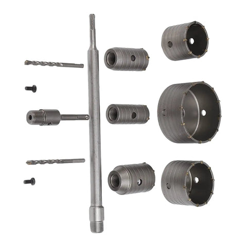 Heavy Duty Concrete Hole Saw Set With Special Shank For Super Fast Cement Brick Wall Water Pipe Drilling And High Wear Carbide Teeth That Last Forever Without Burning, hole saw kit