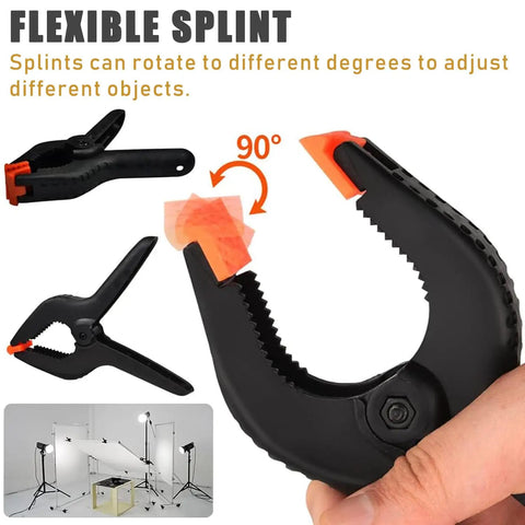 Heavy Duty 4.5-Inch Spring Clamps 20 Pack Pro Grade Nylon Construction With Removable Orange Jaw Pads flexibility demonstration