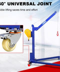 Heavy Duty Manual Crane Workhorse With Swivel Caster Wheels And Self Locking Winch shows a 360° universal joint and caster wheel.