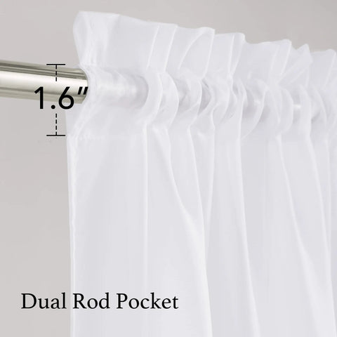 Close-up of dual rod pocket on white sheer curtains 63 inch long for bedroom and kids room, lightweight voile drapes, OEKO-TEX certified.