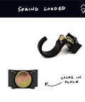 Spring Loaded L-Track Gear Hook Set, Adjustable Base, Heavy-Duty 100 lb Break Strength, 25 lb Working Load, Carbon Steel With Anodized T6 Aluminum Base, Black, Pack of 2