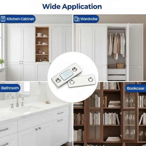 Ultra Thin Stick On Cabinet Magnets Set Of 6 For No Drill Installation Heavy Duty Stainless Steel Magnetic Door Catch in use