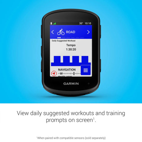 Edge 840 Compact GPS Cycling Computer With Touchscreen And Button Controls displaying daily workout suggestions