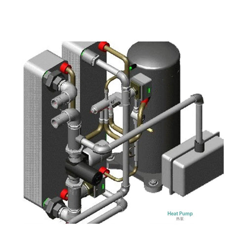 Top Shelf Compact Heat Exchanger Kit For Heat Pump Water Heater Matching Compressor 24000BTU 8KW Heating Units showing detailed components and piping.