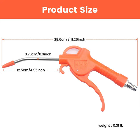 Kickass 5 Inch Air Blow Gun Featuring An Angled Bent Nozzle And Comfortable Pistol Grip To Whiz Through Debris And Dry Surfaces Fast.