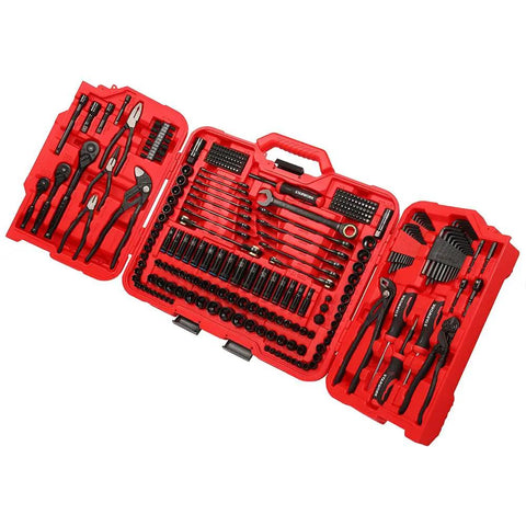 True Mechanic 312 Piece Tool Set With Ratchet And Socket System, 120 Tooth Reversible Ratchet, SAE/Metric Wrenches in red case