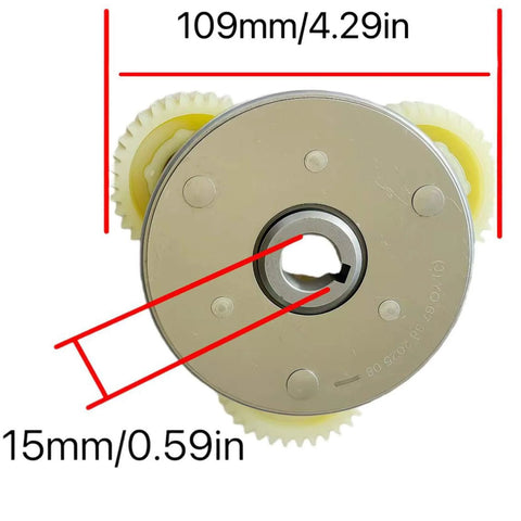 Close-up of Planetary Gearbox 36T Nylon Gear Set With Clutch for Bafang 500W 750W Mid Drive, showing dimensions 109mm and 15mm