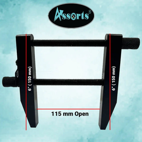 Heavy Duty 6 Inch Toolmaker Parallel Clamp With A Killer Grip And Slick Threaded Handles For Precision Work Holding and secure lock, showing measurements.