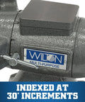 Close-up of Workhorse Bench Vise With Five and a Half Inch Jaw Five Inch Opening Two and Three Quarter Inch Throat 360 Degree Rotating Head