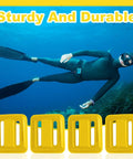 Underwater diver with four 2.2 lb rubber-coated dive weights and nylon belt, ideal for freediving, spearfishing, and scuba.