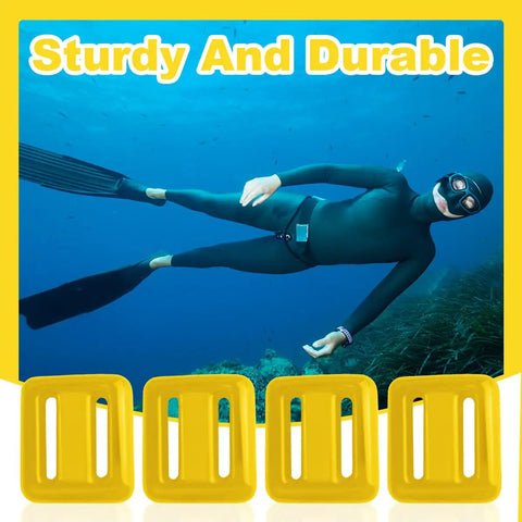 Underwater diver with four 2.2 lb rubber-coated dive weights and nylon belt, ideal for freediving, spearfishing, and scuba.
