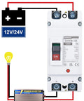 Heavy Duty 125 Amp DC Circuit Breaker And Battery Disconnect Switch For Solar Systems And UPS featuring wiring illustration and inverter.