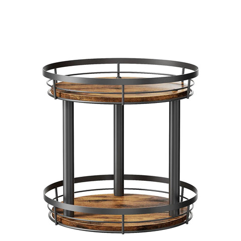Wooden Ten Inch Lazy Susan Spice Rack Organizer Two Tier For Cabinet And Countertop Kitchen Pantry Condiment And Seasoning Rack With Dope Durable Wood And Metal Frame For Easy Access