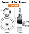VNDUEEY 760-lb ring magnet with eye bolt, chrome finish, 60mm diameter