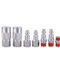 Heavy Duty Industrial One Quarter Inch NPT Air Tool Coupler And Plug Kit 7 Piece Set Zinc Plated Steel 300 PSI Max in line view