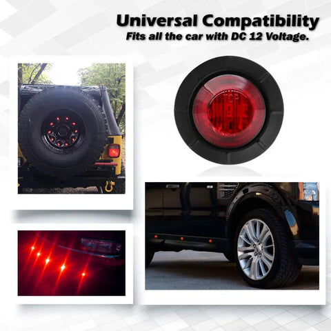 Meerkatt Three Quarters Inch Red LED Side Marker Light installed on various vehicles showcasing lighting and compatibility