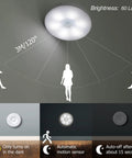 Three Pack Motion Sensor LED Lights Indoor Rechargeable Battery Powered Puck Lights Easy Stick On With 3M Adhesive showing range