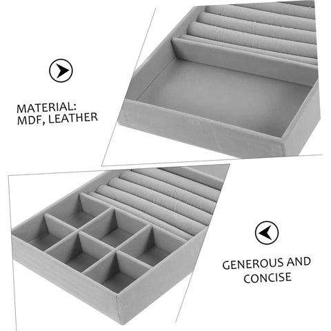 Essential Leather Jewelry Tray With Five Grid Layout For Earring Display Plate And Ring Holder Countertop Organizer with grey leather material.