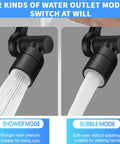 Ultra Versatile 1440 Degree Rotating Faucet Extender For Kitchen And Bath showing two water modes: shower and bubble.