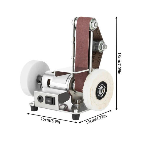 Compact Mini Electric Belt Sander, Versatile Desktop Grinding Machine For Wood And Metal Polishing with dual sanding modes.