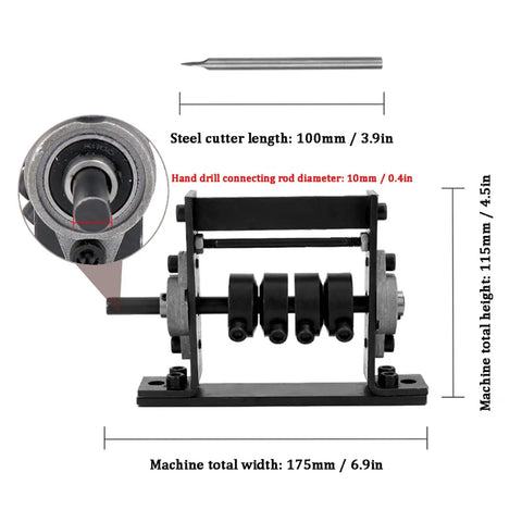 Heavy Duty Manual Wire Strippers Machine With Electric Drill Compatibility shown with steel cutter length and dimensions.