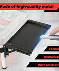 Foldable Magnetic Work Table For Packout System attached to toolbox, showing metal surface with foldable rails in use