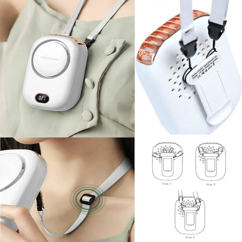 Portable Neck Fan USB Rechargeable 3 Speed Mini Personal Handheld Fan On The Go Travel Makeup Eyelash Care Outdoor Office Women Teens