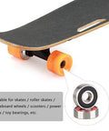 Skateboard with orange wheels featuring 20 Pack 608RS Ball Bearings Double Rubber Sealed Deep Groove 8x22x7mm for skates and scooters.