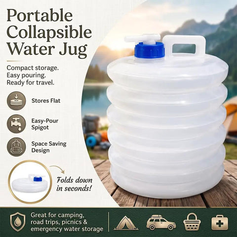 Collapsible Water Container With Spigot For Camping And Outdoors featuring accordion foldable design and portable handle
