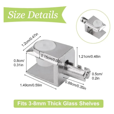 Size details of Top Notch Cabinet Shelf Clips 20pcs Glass Supports In Polished Chrome Zinc Alloy Adjustable Wall Mount With Pin