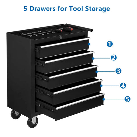 Heavy Duty Rolling Tool Storage Cabinet With Five Deep Drawers And Secure Padlock Grease Monkey Approved Workshop Workhorse Featuring Cushioned Top Tray And Smooth Glide Casters