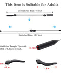 Sunglasses Strap Set For Men And Women Adjustable Eyewear Cord Lanyard measurements and ear hook details.