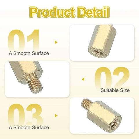 Heavy Duty M2.5 Hex Brass Standoff Spacers Featuring Snappy Female Threads And Shiny Gold Plating A Total No Brainer For FPV Racing Drones PC Mods And Tech Hacks 50 Pack showing smooth surfaces and suitable sizes.