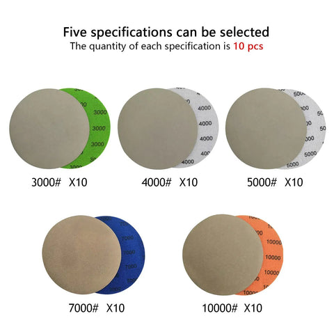 50 Piece 5 Inch Hook And Loop Sanding Disc Set With Grits 3000 4000 5000 7000 And 10000 Extra Fine Wet And Dry Sandpaper Variety