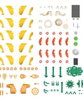 SolarFlower Golden Sunrise STEM Kit Build A Motorized Solar Powered Flower With Spinning Colorful Petals A Dope Educational Gift For Kids Ages Eight And Up And Adults Great For Home Or Classroom Projects And Gift Ideas. parts laid out on white background