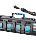 Four Port 18V Battery Charger With Quick Charge And Dual USB Ports For Fast Simultaneous Charging Of Lithium Ion Batteries