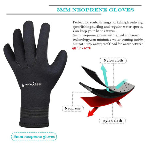 Water Sports Neoprene Gloves 3mm With 4 Way Stretch And Adjustable Strap For Snorkeling Diving Kayaking Surfing Spearfishing And All Watersports Built To Keep Hands Warm And Protected Black XL with material layers