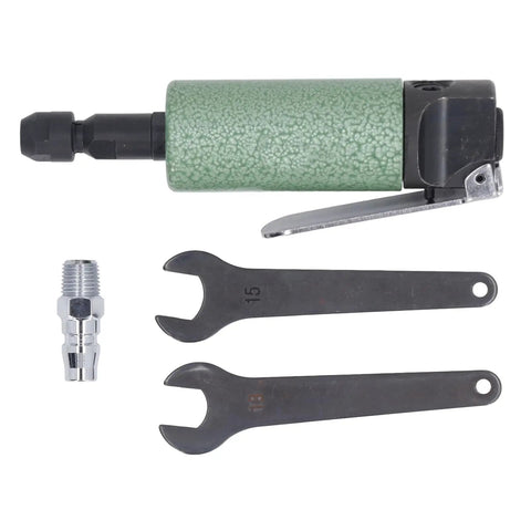 Heavy Duty Pneumatic Die Grinder 25000 RPM Lightweight Compact Air Powered Tool with wrenches and quick-connect fitting.