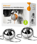 AIEVE Espresso XL Frozen Ball, 2-pack stainless steel cooling balls with wire stands on white packaging