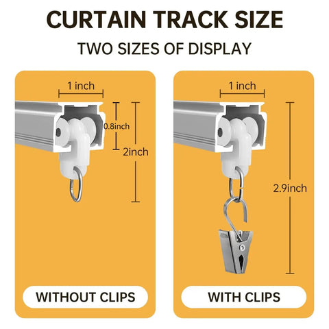 Heavy Duty Ceiling Curtain Track System With Silent Glide And Extra Long 9ft White Rails With Clips Size Chart