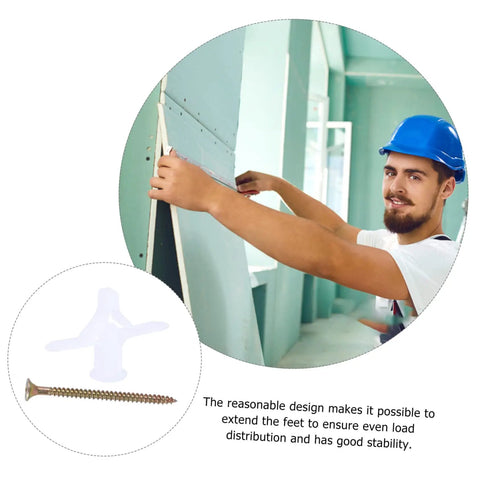 Heavy Duty Drywall Fixing Screws And Plastic Wall Anchors Expansion Plugs Bulk Pack 100 Pieces in use for drywall installation